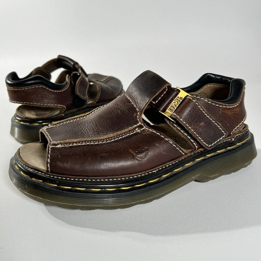 Dr Martens Y2K Vintage Sandals Mens 10 Brown Leather Chunky Buckle granola